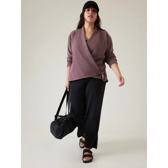 Athleta Womens Retroterry Wrap Sweatshirt Top Large Purple Mauve L - Picture 1 of 8
